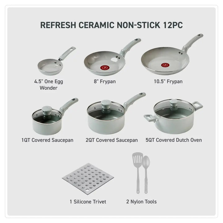 T-Fal Ceramic Non-Stick 12pc Moon Grey